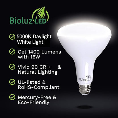 Bioluz 10 Pack Brightest BR40 LED Light Bulb - Instant ON Light Bulbs 16W = 120W Replacement 5000K Daylight 1400 Lumen Indoor & Outdoor Lighting LED Bulbs Smooth Dimmable Lamp UL Listed Lightbulb