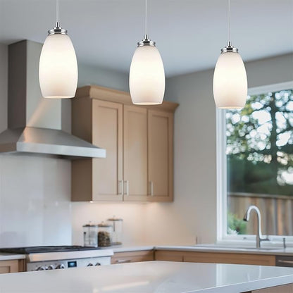 Kira Home Coast 9" Modern Oval Mini Pendant Light + White Frosted Glass Shade, Brushed Nickel Finish, 2-Pack