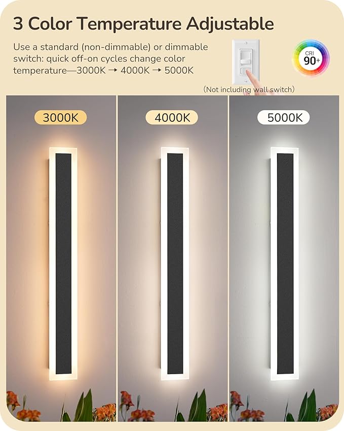 EDISHINE Upgraded 2 Pack 39.4" Modern Outdoor Wall Light Exterior, Led Linear Outdoor Wall Sconce, Adjustable Brightness & Color Temperature, IP65 Waterproof, Long Exterior Lighting Fixture for Garage