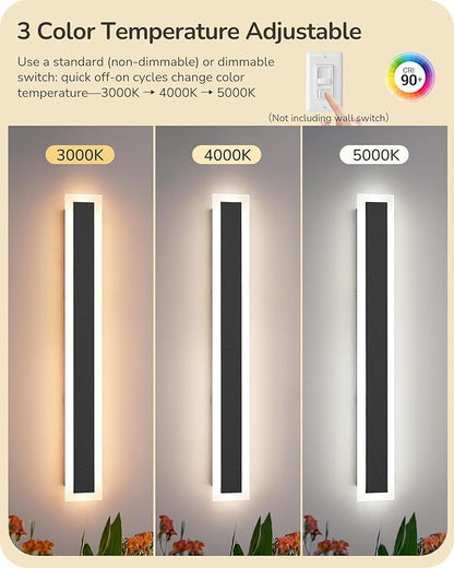 EDISHINE Upgraded 2 Pack 39.4" Modern Outdoor Wall Light Exterior, Led Linear Outdoor Wall Sconce, Adjustable Brightness & Color Temperature, IP65 Waterproof, Long Exterior Lighting Fixture for Garage