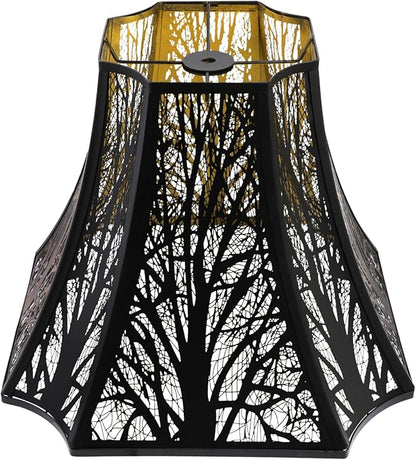 ALUCSET Octagonal Lamp Shade, 6.2×13×10.8" Large Black and Gold Lamp Shade Replacement for Table Lamps and Floor Lamp, Large Lampshade with Etching Progress Tree Pattern Metal Spider Fitter