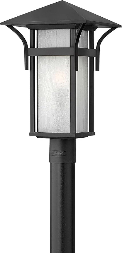Hinkley Harbor Medium Post Top or Pier Mount Lantern - Estate Series, 1-Light, Craftsman Style, Aluminum, Etched Seedy Bound Glass - Satin Black Finish
