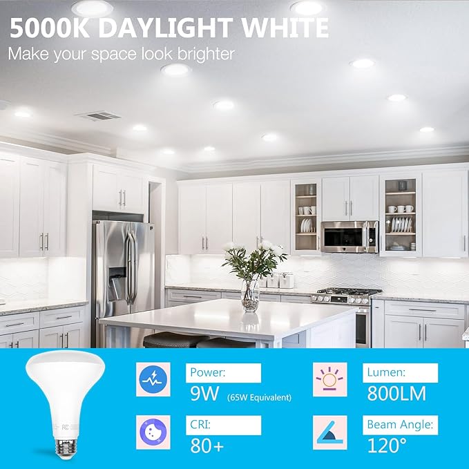 DAYBETTER BR30 LED Light Bulbs Indoor Flood Light, 6Pack 5000K Daylight White LED Bulb 65W Equivalent, Dimmable, E26 Base, 800LM, Recessed Can Bulb for Living Room Bedroom Dining Room Bathroom