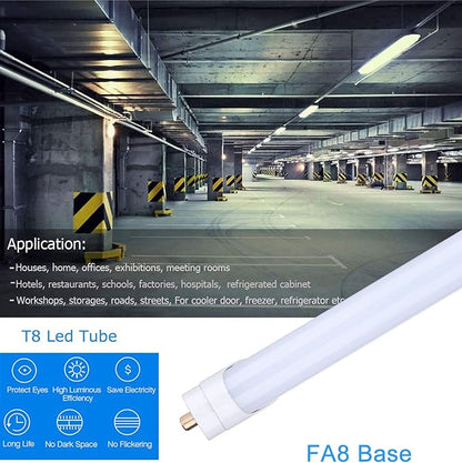 8FT FA8 LED Bulbs Single Pin, 65W 7800LM, 6000K, Dual-Ended Power, Ballast Bypass, Frosted Cover, Replace Existing T8 T10 T12 Fluorescent Light (12-Pack)