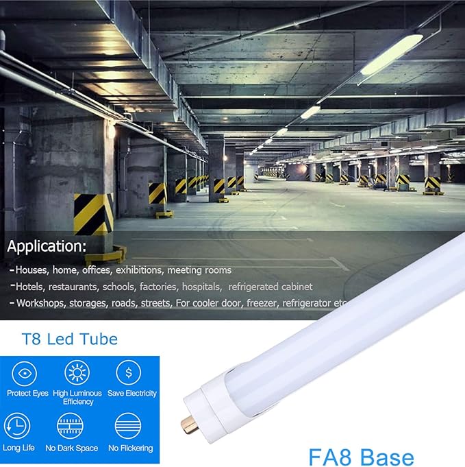 T8 T10 T12 8FT LED Tube Light Bulbs, 65W 7800LM, 6000K, Single Pin Fa8 LED Replacement for Fluorescent Tube, Frosted, Ballast Bypass, Warehouse Workshop Garage Lights (25Pack)