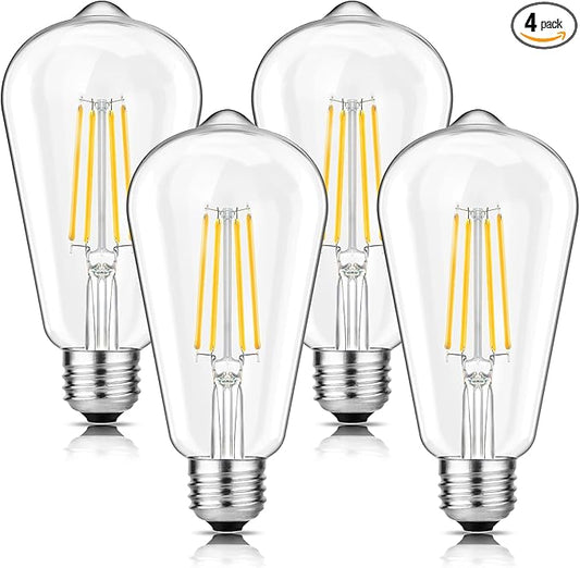 Svater Vintage LED Edison Bulbs 60W Equivalent, 6W ST58 Daylight White 5000K Antique LED Filament Bulbs Dimmable, E26 Medium Base, Clear Glass Style for Home and Commercial, 4 Pack