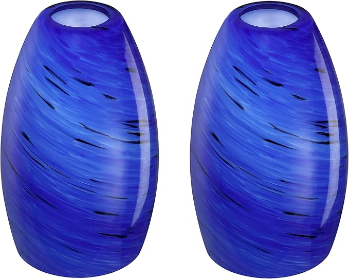 2 Pack 4.65 Inch Handblow Art Blue Glass Lamp Shade Pendant Ceiling Chandelier Wall Sconce Light Replacement Oval Glass Shade Fixture