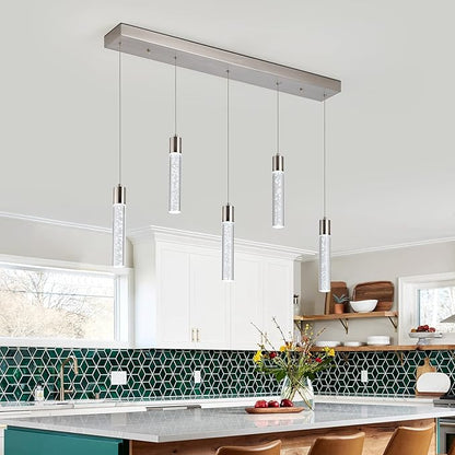 5-Light Pendant Ceiling Light Fixture for Kitchen Island, Modern Pendant Lighting for Kitchen Island,Integrated Dimmable Led Hanging Light with Crystal 40W,6000k for Kitchen…