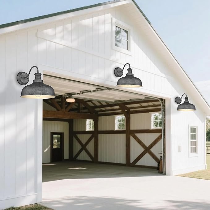 Outdoor Farmhouse Barn Light, Outside Wall Sconce, Weather Resistant Anti-Rust Farmhouse Exterior Wall Lighting Fixture, Outdoor Lantern Lamp for Porch, Garage, Patio, Entryway (Antique Black, 4 Pack)