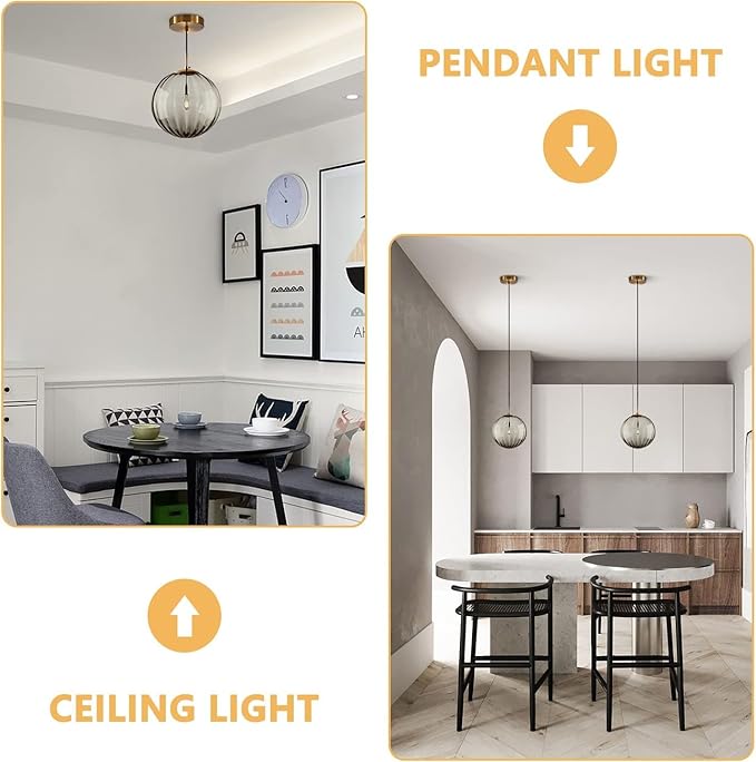 KCO Lighting Modern Large Globe Pendant Light Fixture Mid Century Smoke Grey Glass Pendant Light Vintage Hanging Lights Single Gold Globe Chandelier Kitchen Island Lighting (Smoke Gray-9.8”)