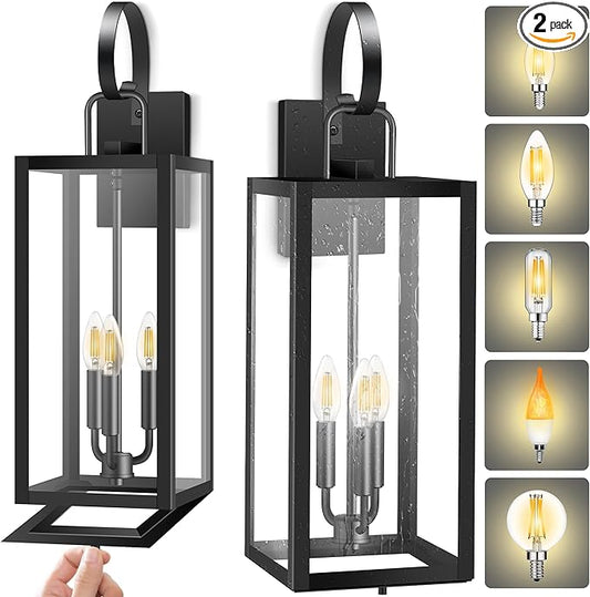 25'' Extra Large Exterior Lighting Fixtures with Closed Bottom, 2-Pack Waterproof Anti Rust Modern Front Porch Light, Outdoor Sconce Lights with E12 Socket, for Big House Garage Supermarket Factory