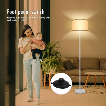 Floor Lamp, Standing Lamp, Small Floor Lamp with Lampshade, 59" Tall Lamp for Bedroom, Foot Switch, Simple White Pole Lamp for Kids Room, Girls Room, Boys Room, Office(NO Bulb, E26 Base)