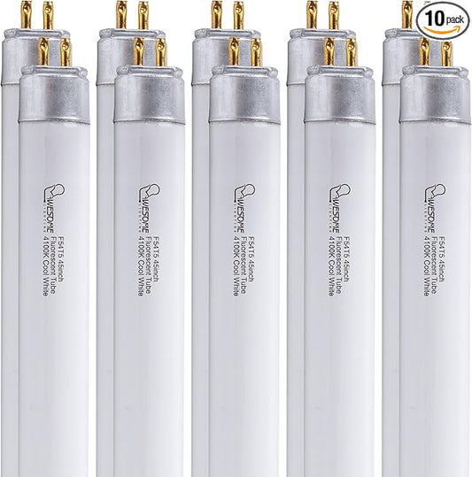 F54T5/841/HO Fluorescent Light Bulb, 46 Inch, T5 54 Watt Replacement Tube, 4100K Cool White, 4200 Lumens, High Output, G5 Bi-Pin Base, 4FT T5 Grow Light Bulbs - 10 Pack