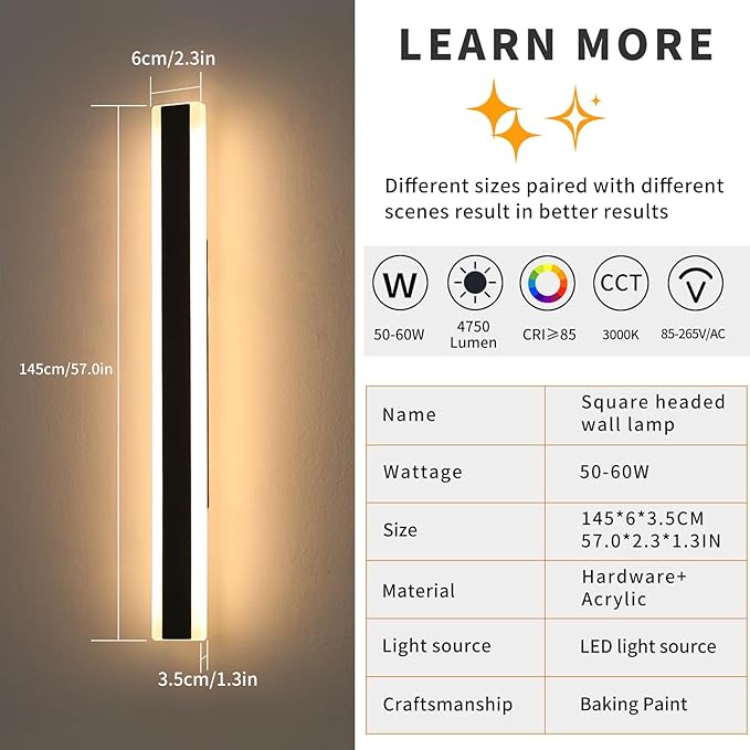 Mikeru 2pack 57inch Long LED Wall Light Fixtures, 3000K Modern Outdoor Lights Exterior for House Ip65 Waterproof Rust Outdoor Light Fixtures Hardwire Wall Mount Exterior Lighting for Shop,Garage