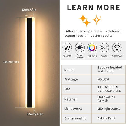 Mikeru 2pack 57inch Long LED Wall Light Fixtures, 3000K Modern Outdoor Lights Exterior for House Ip65 Waterproof Rust Outdoor Light Fixtures Hardwire Wall Mount Exterior Lighting for Shop,Garage