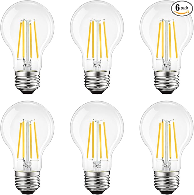 LUXRITE Vintage A19 LED Light Bulbs 100 Watt Equivalent, 1600 Lumens, 3500K Natural White, Dimmable Edison Light Bulbs, 12W, Damp Rated, UL Listed, Clear Glass Filament Bulb, E26 Medium Base (6 Pack)