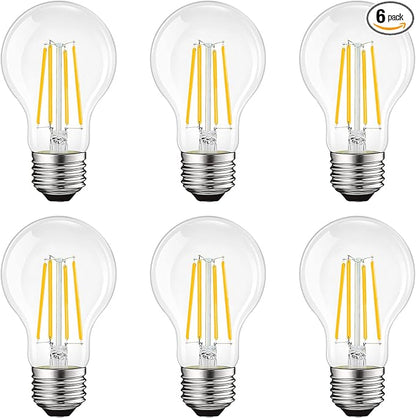 LUXRITE Vintage A19 LED Light Bulbs 100 Watt Equivalent, 1600 Lumens, 3500K Natural White, Dimmable Edison Light Bulbs, 12W, Damp Rated, UL Listed, Clear Glass Filament Bulb, E26 Medium Base (6 Pack)