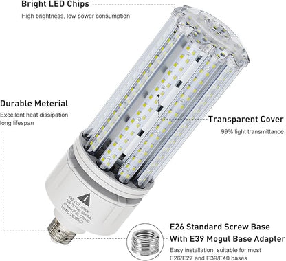 2 Pack 100W LED Corn Light Bulb 5000K Daylight 15000 Lumens Super Bright, E26/E39 Base Led Corn Bulbs Replace Metal Halide HID CFL for Outdoor Commercial Industrial Lighting Garage Warehouse Backyard