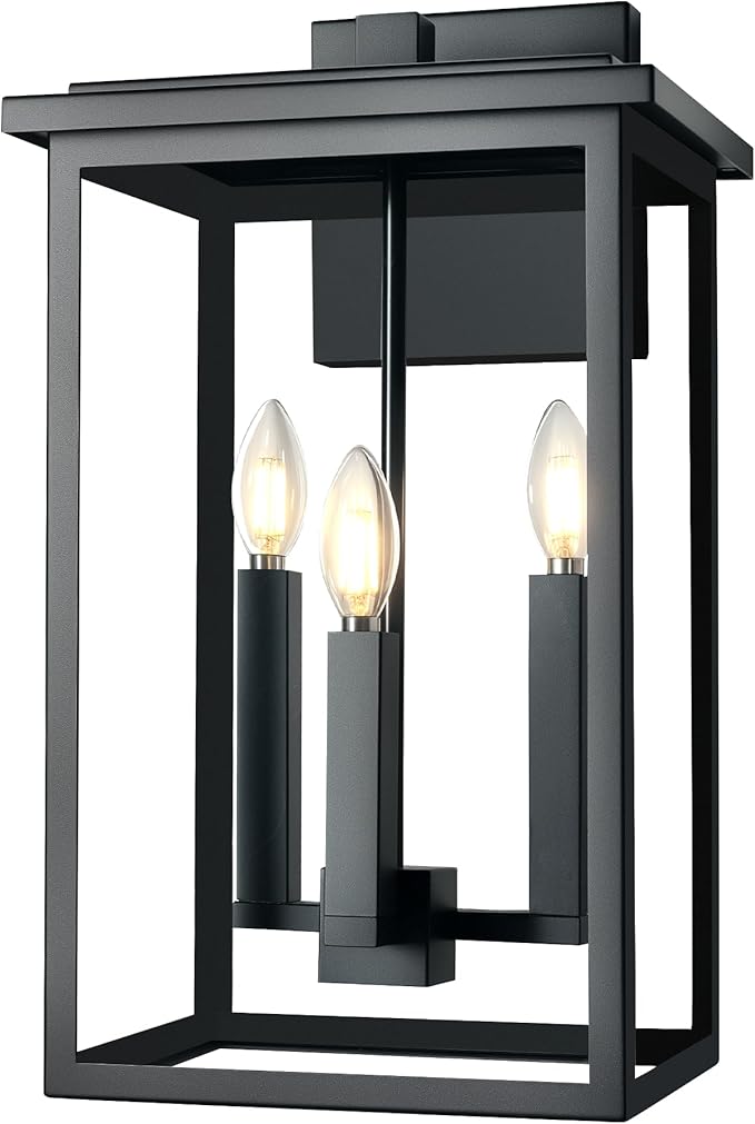 Modern Outdoor Wall Lights,Large Exterior Wall Sconce,Black Porch Light Fixture,Outdoor House Lights Wall Mount,Waterproof Outside Light For Garage Front Door With Thick Clear Glass E12 1 Pack