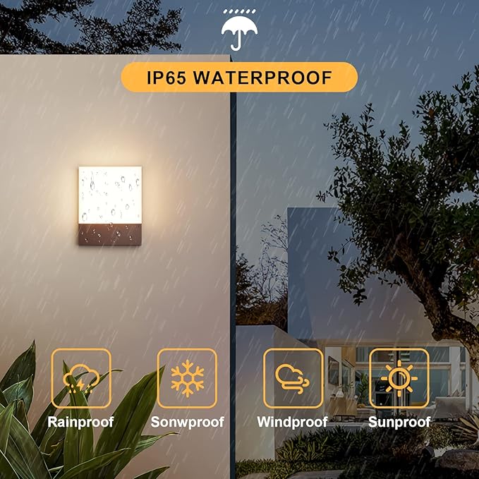 Modern Outdoor Led Wall Light, 24W 3000K Wall Porch & Patio Light,Exterior Hardwired Wall Light Fixtures,IP65 Waterproof Square Wall Lamp for Garage, Front Door,House Yard(Rust,1-Pack)