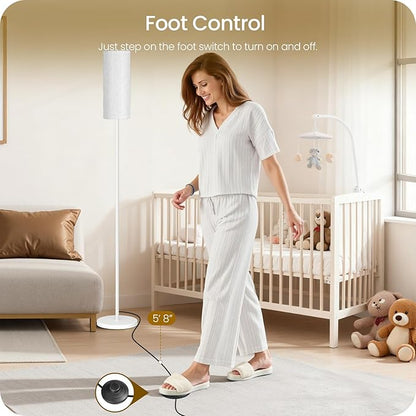 White Floor Lamps for Living Room with Remote and Foot Switch, 64.4” Modern Standing Tall Lamp, Dimmable Corner Lamp for Bedroom, Office, Bulb Included, 3000K-6500K, FCC Listed WW06LD05W1