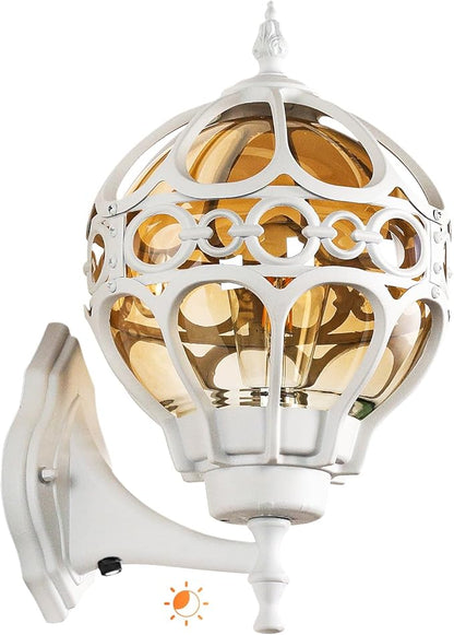 Globe Outdoor Wall Lights with Dusk to Dawn Sensor,Waterproof White Sphere Outside Wall Light Fixtures, Anti-Rust Exterior Aluminum Round Porch Lights for Patio Porch Backyard Garage，Large
