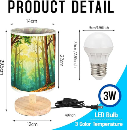 Cypress Tree Table Lamp LED 3-Color Pressed Bedside, Cypress Tree Shade Lamp with Wood Base for Bedroom Living Room Desk Office