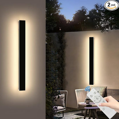 Mikeru 3CCT Dimmable Outdoor Wall Sconce 47.2" IP65 Waterproof -2Pack Modern Black Exterior Light with Remote Control, Adjustable 3000K/4500K/6000K for Porch, Patio & Commercial Spaces | Hardwired