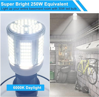 2 Pack 200W Equivalent Led Corn Light Bulb, 3600 Lumen 6000K Daylight 30W LED Corn Lamp, E26/E27 Medium Base for Indoor Garage Factory Warehouse Backyard 85V-265V