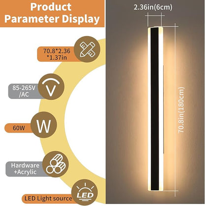 71inch Long Modern LED Outdoor Wall Light, Black Outside Wall Sconces Lamps, 3 Color 3000K/4500K/6000K, IP65 Waterproof, Exterior Lighting Fixtures for Patio, Garage, Yard, Porch