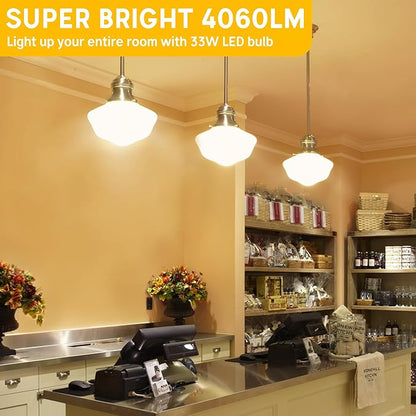 300W Equivalent LED Light Bulb, Super Bright 4060 Lumen Warm White 3000K, A23 E26 Medium Base 33 Watt LED Bulb for Garage Warehouse Workshop Backyard Patio Street Supermarket, 2-Pack