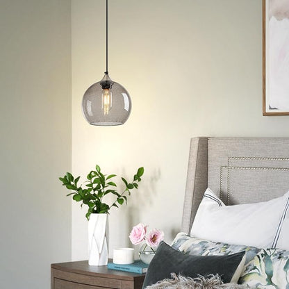 Light Grey Glass Pendant Lights Kitchen Island Lighting Globe Pendant Light Fixtures Modern Pendant Lighting for Bedroom Living Dining Room Light Fixture (7.87 in, 2 Pack)