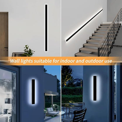 Mikeru 23.6" Outdoor Wall Sconce 6000K Cool White - IP65 Waterproof Black Exterior Light, Hardwired Wall Mounted Fixture for Porch, Patio & Entryway | Non-Dimmable Weatherproof Design