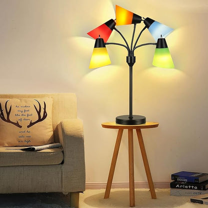 Hamucd Tree Table lamp, Multi Head Medusa 5 Light Adjustable Gooseneck Corner Lamp, Rustic Kids Bedside Reading Lamp with Fun Light Multicolored Shades for Bedroom, Living Room, Office, STR-DL-0027