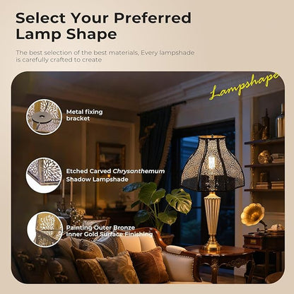 Metal large Bronze and Gold Lamp Shade, gothic rustic lamp shade,modern black 8-Petal Lotus Design lamp shades,5.32" Top Diameter, 13" Bottom Diameter, 9.5" Height, Etched Forest Pattern