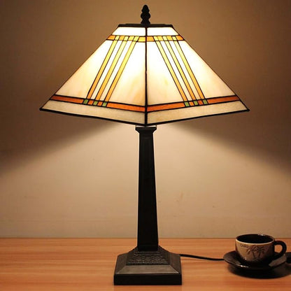 Bieye L10345 Mission Tiffany Style Stained Glass Table Lamp with 11-inches Wide Lampshade, 20-inch Tall