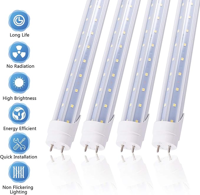 5FT T8 LED Tube Light Bulb 48W 6000K Cool White G13 Bi-Pin Dual Row LEDs T8 T10 T12 Fluorescent Replacement Ballast Bypass,Double Ended Power 5 Foot Shop Lights (15 Pack)