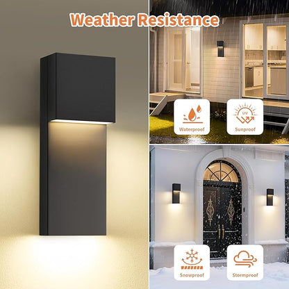 tewei Modern LED Outdoor Wall Sconce, 15'' 20W Outdoor Light Fixture Exterior Wall Lights, Black LED Front Porch Lights Outside Wall Mount Lighting for House, Backyard, Warm White 3000K, 1 Pack