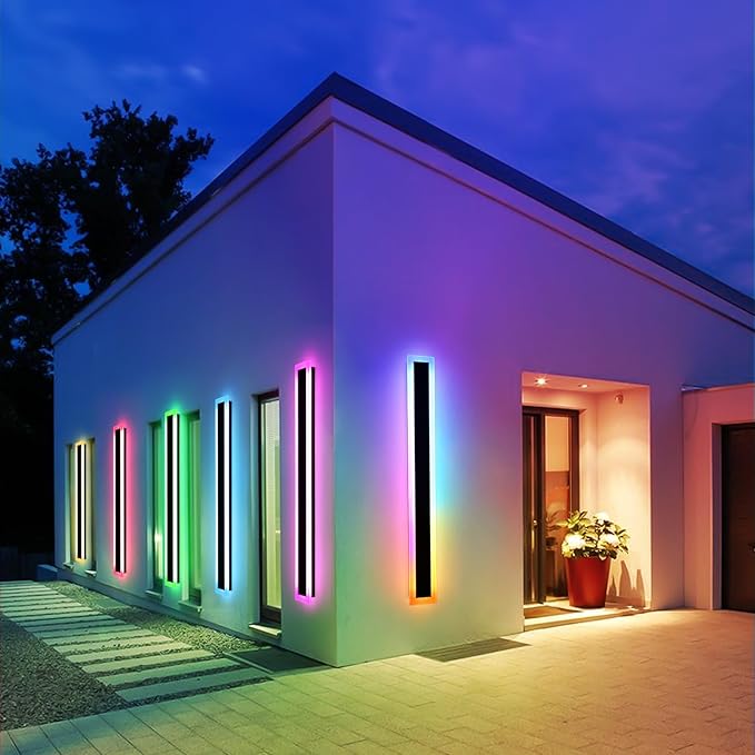 Mikeru Upgraded Widened RGB Long LED Wall Lights, 2Pack 39.3inch Outdoor Sconces RGB/Warm/White Dimmable Outdoor Wall Lights Exterior Front Porch Light Ip65 Waterproof Wall Sconce with Remote Control