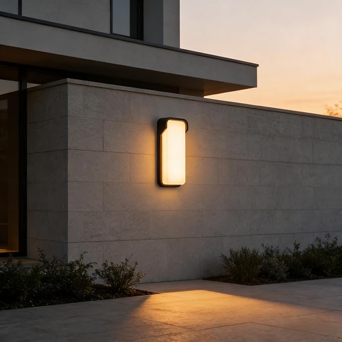 LANFU LED Modern Rectangular Outdoor Wall Sconce Light 3000K Outside Light for House Patio, Black Warm White, IP64 Waterproof Exterior Wall（16.5inch Bordered）