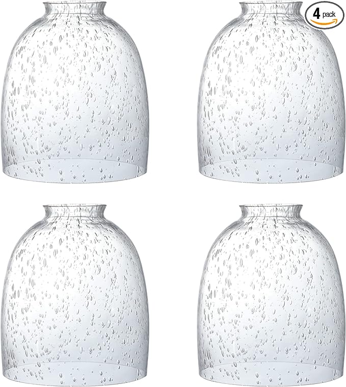 4 Pack Clear Seeded Glass Replacement Shades Covers for Ceiling Fan Light Fixtures Pendant Lighting Chandelier Vanity Light Kitchen Island Light, 2-1/8" Fitter, 5.47" High, 4.76" Diameter
