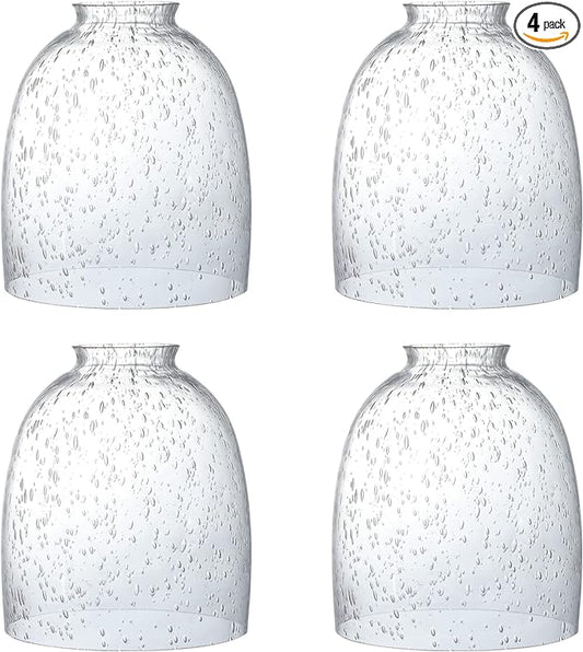 4 Pack Clear Seeded Glass Replacement Shades Covers for Ceiling Fan Light Fixtures Pendant Lighting Chandelier Vanity Light Kitchen Island Light, 2-1/8" Fitter, 5.47" High, 4.76" Diameter