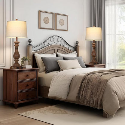 29" Tall Farmhouse Table Lamp for Living Room Set of 2,Vintage Retro Nightstand Lamps with USB C+A Ports & AC Outlet,3-Way Dimmable Touch Bedside Lamp for Bedroom Side Table,Brown