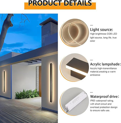 Modern Outdoor Wall Light for House,23.6inch Black LED Exterior Wall Sconces Lighting Fixtures, Outdoor Porch Light Fixture 3000K Long Linear Wall Light Outside Lighting for Patio,Garage