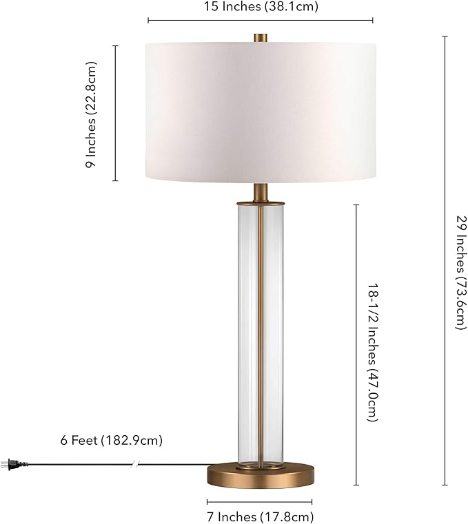 Harlow 29" Tall Table Lamp with Fabric Shade in Clear Glass/Brass/White