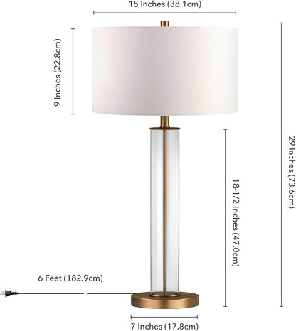 Harlow 29" Tall Table Lamp with Fabric Shade in Clear Glass/Brass/White