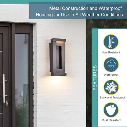 Modern Outdoor LED Wall Lights, 15" H Outside Art Wall Sconce, Bronze Wall Mount Fixture with Integrated LED 24W 2200LM 3000K, IP65 Waterproof Exterior Lamp for House, Porch, Garage
