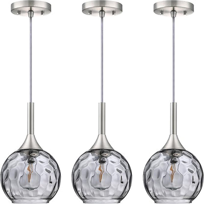 Doraimi Lighting 6.3" Gray Glass Pendant Light 3 Pack Pendant Ceiling Light Fixtures Brushed Nickel Finish Modern Farmhouse Dinning Over Sink Adjustable Height Rod
