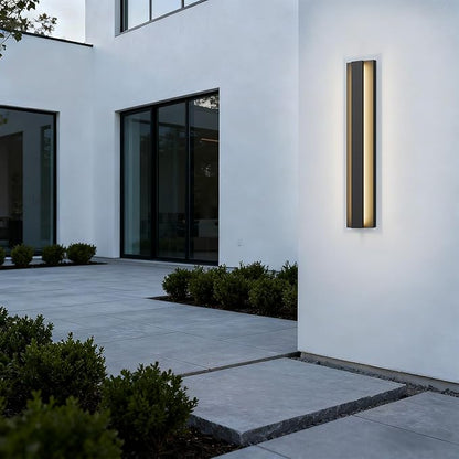 LamQee 23.6 Inch Modern Outdoor Wall Light Exterior Lighting Fixtures, 3000K 24W LED Contemporary Outdoor Sconces Wall Lighting, Matte Black Outside Wall Mount Lights for House Garage Porch Patio Door