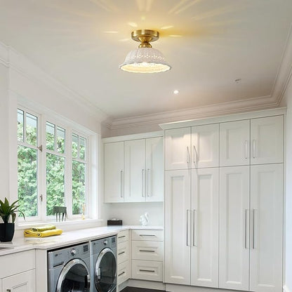 Vintage Ceramic Semi Flush Mount Ceiling Light - 2 Pack, Gold Hallway Light Fixture, Mid Century Small Close to Ceiling Lamp，Unique Flush Lighting Fixtures for Entryway Laundry Room Kitchen Cottage
